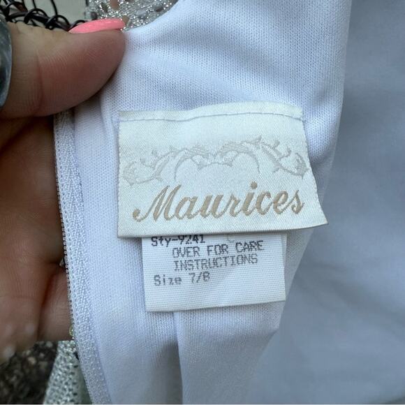 Vintage 90s Maurices Silver Sparkle Mini Dress Gown Party Glam Disco 7/8 - Picture 7 of 14